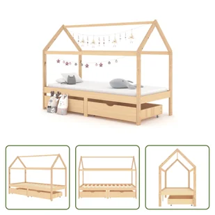 The Living Store Łóżko dziecięce z szufladami z litego drewna sosnowego 90x200 cm - Łóżka dla dzieci i młodzieży - miniaturka - grafika 1