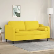 Sofy i kanapy - 2-osobowa sofa z poduszkami, jasnożółta, 140 cm, tkanina - miniaturka - grafika 1