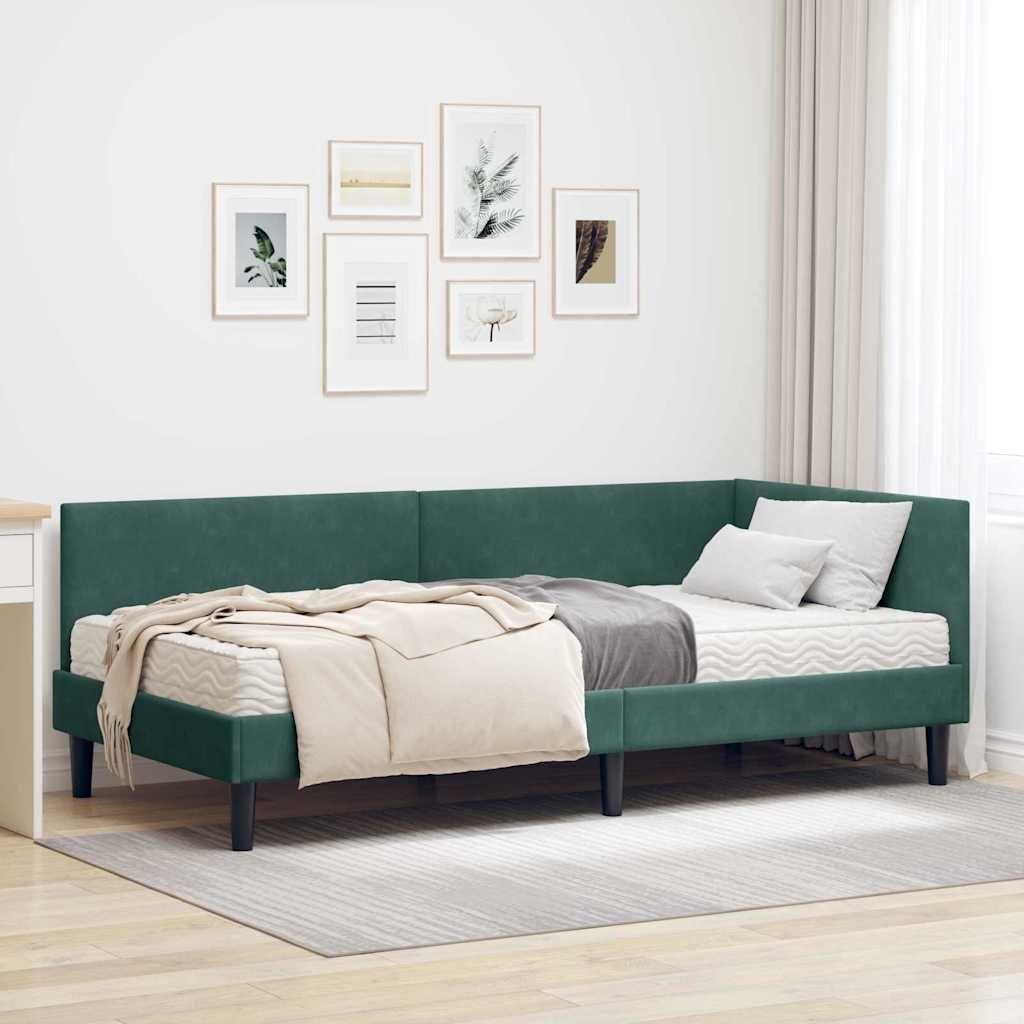vidaXL Rama Łóżka Narożnego z Materacem Inny 2 pcs Zielony Aksamit
