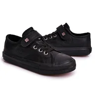 Buty dla dziewczynek - Dziecięce Skórzane Trampki Big Star EE374034 Czarne - miniaturka - grafika 1