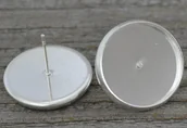 Półfabrykaty do biżuterii - [40410] Baza kolczyka wkręt srebrna kaboszon 16mm - miniaturka - grafika 1