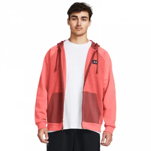 Męska bluza dresowa rozpinana z kapturem Under Armour UA Rival Flc FZ Colorblock - łososiowa - Bluzy męskie - miniaturka - grafika 1