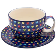 Filiżanki - Filiżanka Do Herbaty Kawy 350 ml Ze Spodkiem Serca - Ceramika Artystyczna Bolesławiec - miniaturka - grafika 1