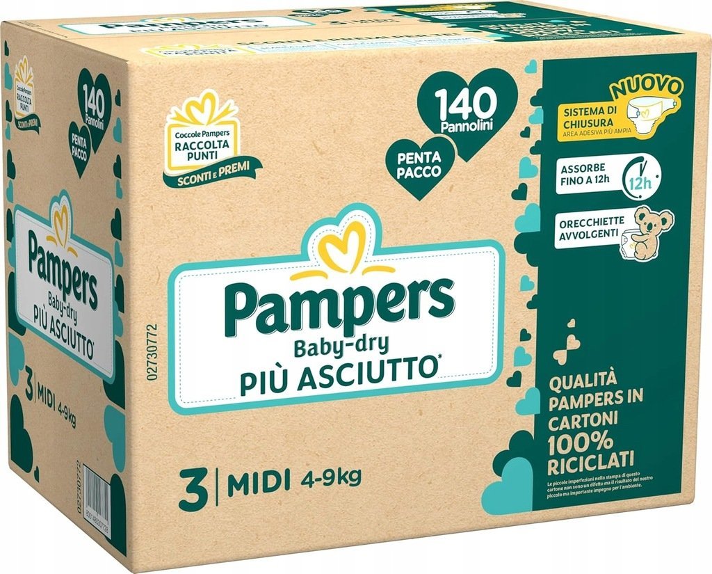 Pieluszki Pampers Baby-Dry Rozmiar 3 MIDI (4-9kg) 140 szt.