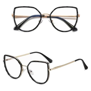 Damskie kocie okulary zerówki do komputera BLUE LIGHT z flexami 25137 black/gold - Okulary korekcyjne, oprawki, szkła - miniaturka - grafika 1