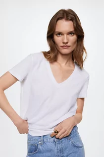 Koszulki i topy damskie - Mango t-shirt Luki damski kolor biały - grafika 1