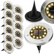 Lampy ogrodowe - LAMPA SOLARNA OGRODOWA LAMPKI LED GRUNTOWE DYSK CZUJNIK ZMIERZCHU 12 DYSKÓW - miniaturka - grafika 1