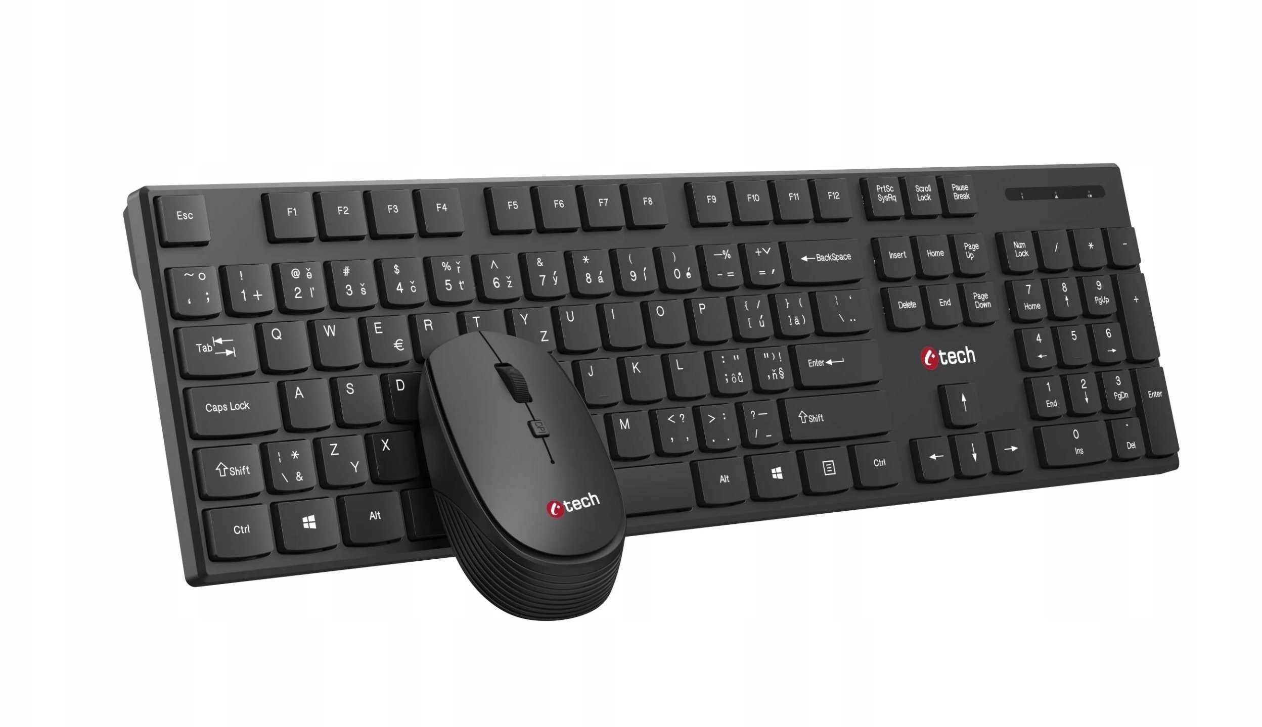 C-Tech C-TECH klawiatura z myszą WLKMC-03, Bezdrátowy set 2.4GHz, CZ, czarny