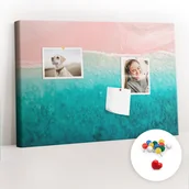 Tablice i flipcharty - Szkolna Tablica korkowa 60x40 cm, Kolorowe Pinezki, wzór Plaża morze piasek - miniaturka - grafika 1