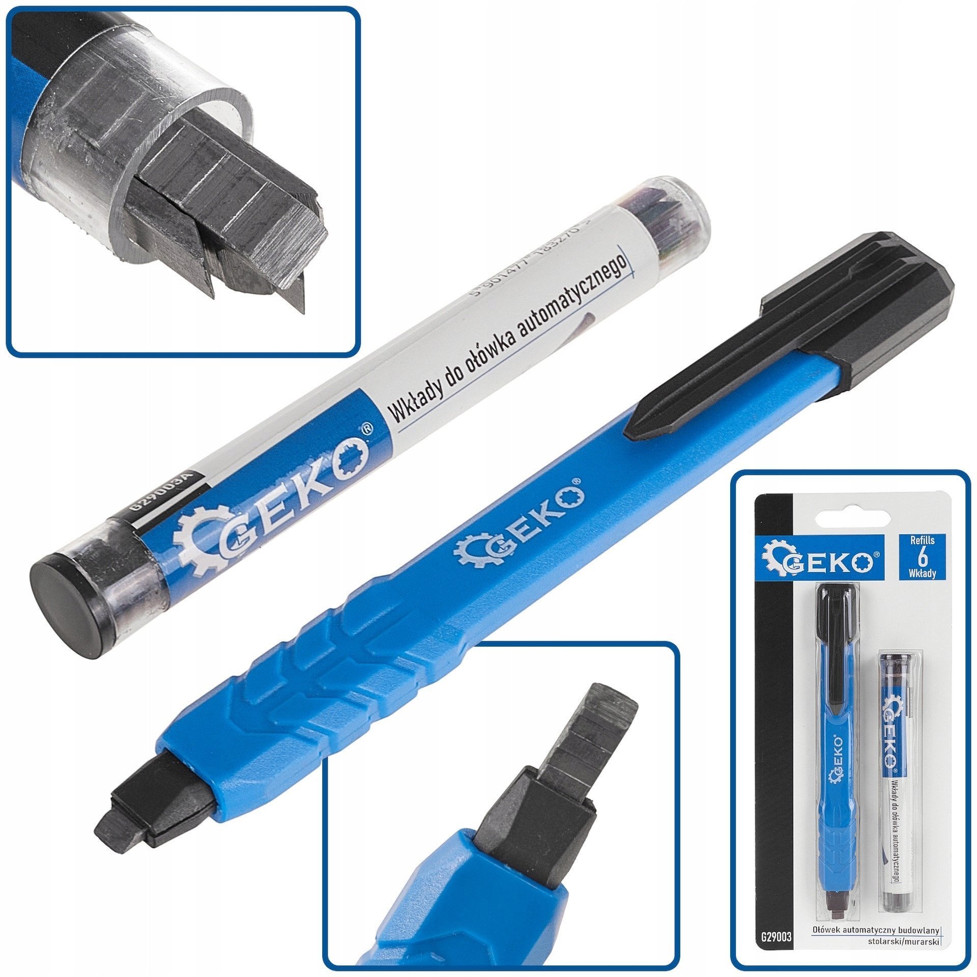 Ołówek automatyczny budowlany – stolarski/murarski + 6 wkładów 250