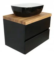Szafki łazienkowe - Szafka Pod Umywalkę Lakier Czarny Mat Lity Blat Dębowy 60 CM Mdf - miniaturka - grafika 1