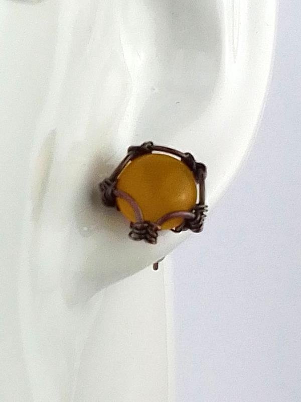 Kolczyki miedziane 14 mm, agat, znak Byka, sztyfty