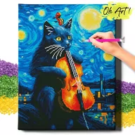 Zabawki kreatywne - DIAMOND PAINTING 5D z RAMĄ Kot Haft Diamentowy Duży Kot i skrzypce Mozaika 40x50 cm - miniaturka - grafika 1