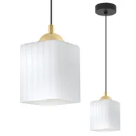 Lampy sufitowe - Lampa sufitowa wisząca Riffle loft 1xE27 klosz sześcian biały/złoty/czarny Light Home LH - miniaturka - grafika 1