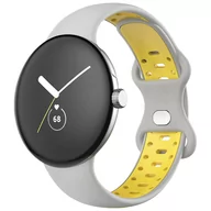 Akcesoria do smartwatchy - Pasek do zegarka Google Pixel Dwukolorowy silikonowy elastyczny szaro-żółty - miniaturka - grafika 1