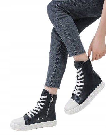TRAMPKI DAMSKIE CZARNE WYSOKIE CASUAL 40 ŁOD