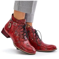 Botki damskie - Damskie Skórzane Lakierowane Botki Trzewiki Maciejka 5743A-08 Czerwone - miniaturka - grafika 1