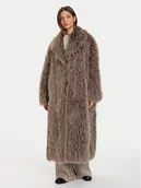 Płaszcze damskie - Eleh Futro Grigio Fango EFW250305 Brązowy Regular Fit - miniaturka - grafika 1
