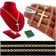 Biżuteria dla dzieci - ZŁOTY ŁAŃCUSZEK GARIBALDI + DUŻY KRZYŻ, SREBRO POZŁACANE 925 GRAWER - miniaturka - grafika 1