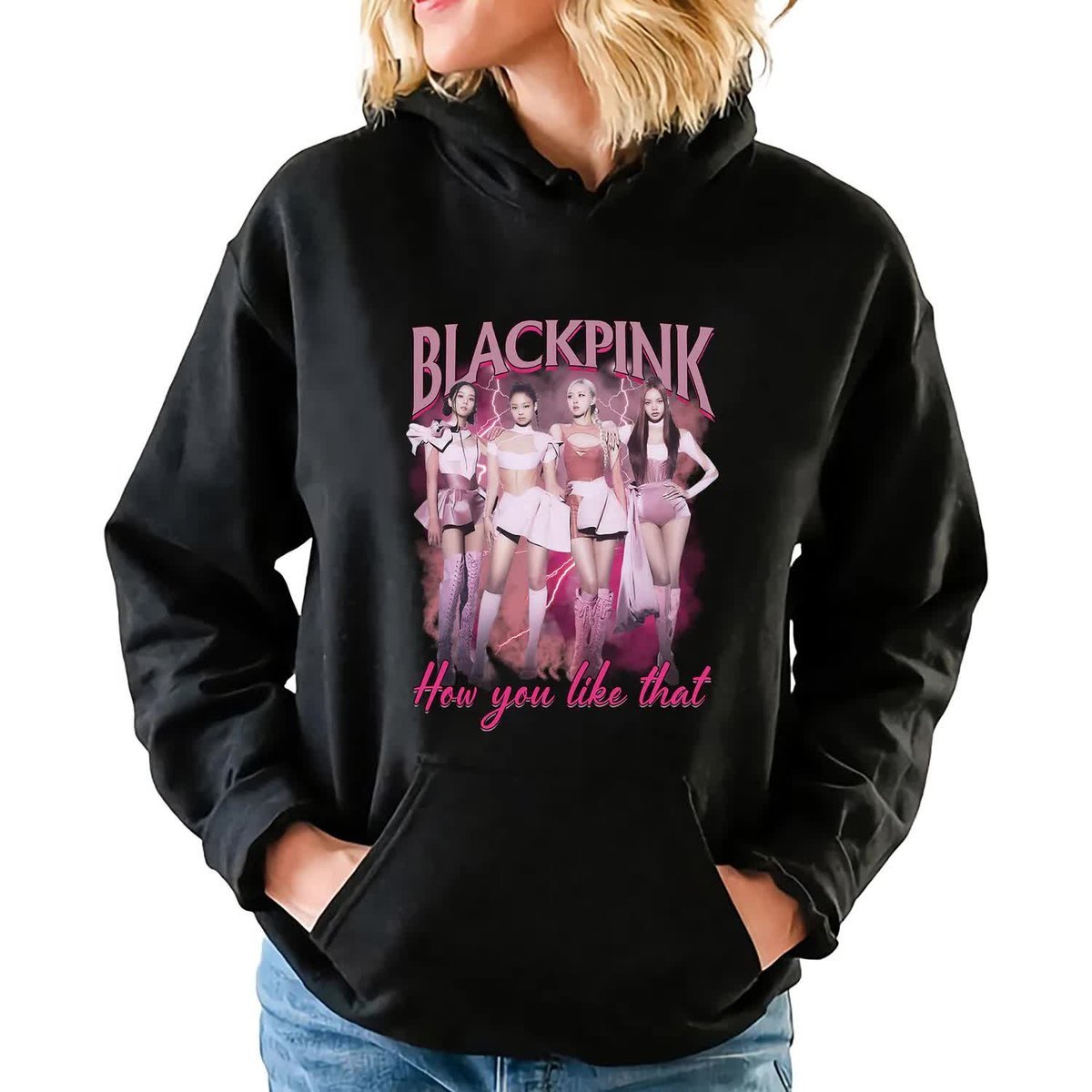 Bluza Damska Czarna Z Kapturem BLACK PINK Korea Seoul Hit KPOP - Rozmiar S