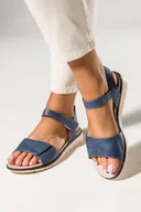 Sandały damskie - Granatowe sandały na rzep damskie płaskie mieniące Casu K24X9-N - miniaturka - grafika 1