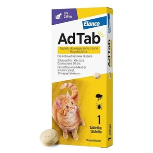 AdTab Tabletki na Kleszcze Pchły 12mg 0.5-2kg Kot - Artykuły przeciw pasożytom - miniaturka - grafika 1