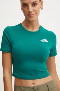 The North Face t-shirt Crop S/S Tee damski kolor zielony NF0A55AONL11 - Koszulki sportowe damskie - miniaturka - grafika 1