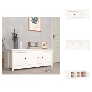 vidaXL Szafka na buty biała 110x38x45,5 cm lite drewno sosnowe - Stojaki i szafki na buty - Szafki na buty - miniaturka - grafika 1