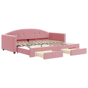 Sofa rozsuwana z szufladami, różowa, 90x200 cm, aksamit Lumarko! - Łóżka - miniaturka - grafika 3
