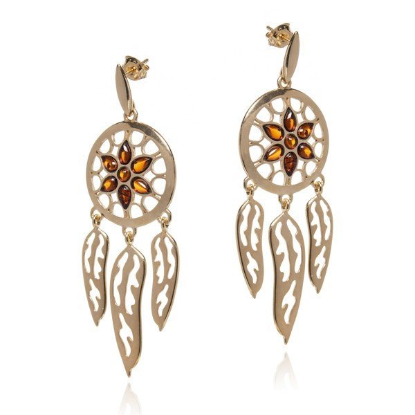 ankabizuteria.pl Kolczyki srebrne pozłacane z koniakowym bursztynem Ł