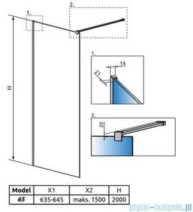 Radaway Modo New II Brushed Nickel kabina Walk-in 65x200 szczotkowany nikiel 389065-91-01 - Kabiny prysznicowe - miniaturka - grafika 2