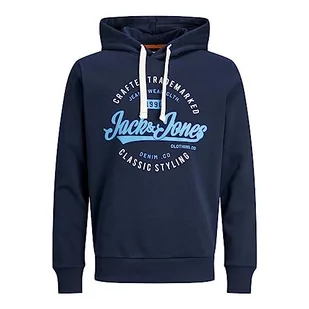 JACK & JONES Męska bluza z kapturem Jjmikk Sweat Hood, Granatowy marynarka/nadruk: duży, L - Bluzy męskie - miniaturka - grafika 1