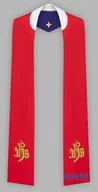 Szaty liturgiczne - Dwustronna czerwono-fioletowa stuła haftowana - szeroka Wzór IHS - miniaturka - grafika 1
