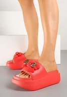 Klapki i japonki damskie - Czerwone Klapki Piankowe na Platformie z Metalicznym Detalem Wessienna - Renee - miniaturka - grafika 1