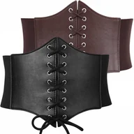 Paski - 2 SZT PASEK PAS DAMSKI SZEROKI GORSET CZARNY BRĄZ GUMOWY SZNUROWANY - miniaturka - grafika 1