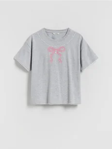 Reserved - T-shirt z perełkami - jasnoszary - Koszulki dla dziewczynek - miniaturka - grafika 1