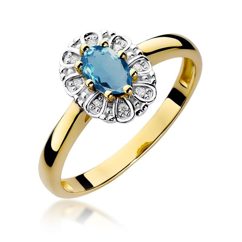Złoty pierścionek Topaz London Blue 0,50ct żółte złoto pr. 585