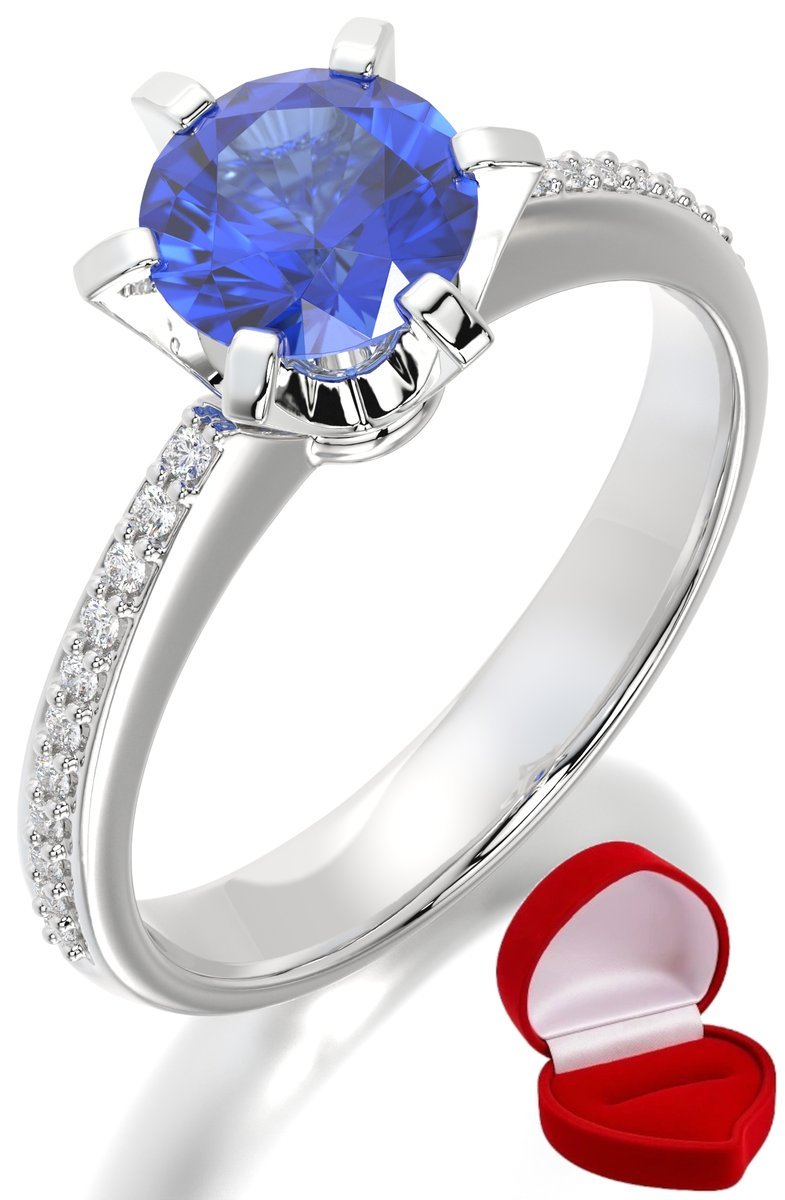 ZŁOTY PIERŚCIONEK ZARĘCZYNOWY 585 14k SZAFIR 1 ct BIAŁE ZŁOTO R20