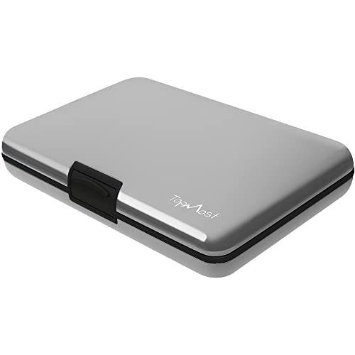 TopMost aluminiowy portfel unisex z blokadą RFID Posiadacz karty kredytowej Sloty na 12 kart i rachunków Srebrny, 11 x 7,5 x 2 cm Posiadacz karty i rachunku
