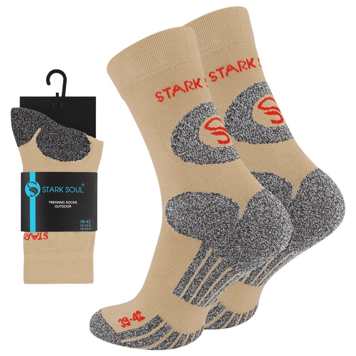 Skarpety trekkingowe Męskie Górskie skarpetki ze specjalną podeszwą Air-Channel 43/46 beżowe z kolorowymi wstawkami