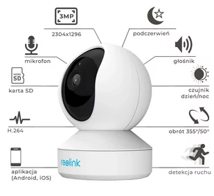 Kamera Niania WiFi Reolink E1-V2 3MPx NOC Mikrofon MicroSD - Kamery IP - miniaturka - grafika 3