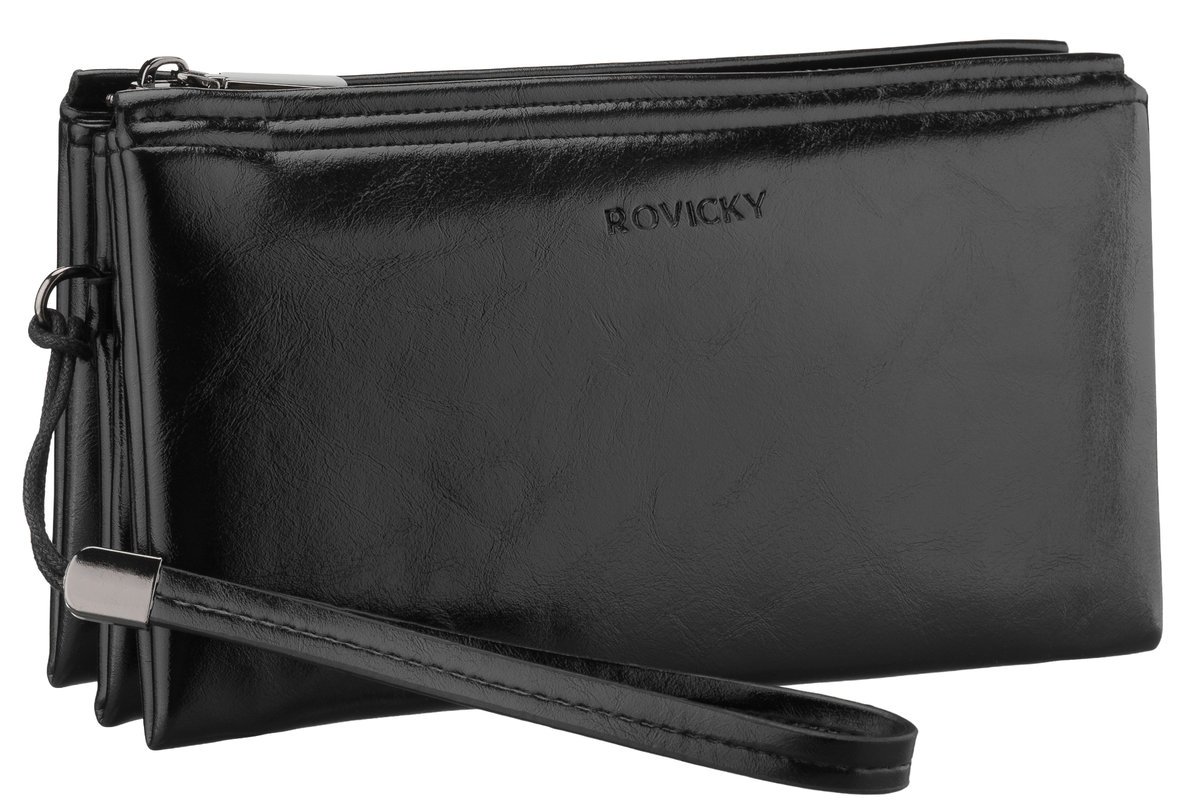 Saszetka męska do ręki torba miejska klasyczna elegancka skóra eko czarna Rovicky