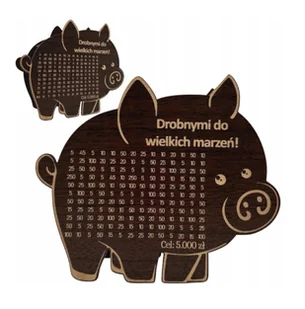 Świnka Skarbonka z napisem DROBNYMI DO WIELKICH MARZEŃ kolor WENGE - Skarbonki - miniaturka - grafika 1