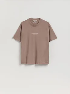 Reserved - T-shirt boxy z nadrukiem - beżowy - Koszulki męskie - miniaturka - grafika 1
