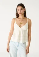 Koszulki i topy damskie - Stradivarius Top na ramiączkach z pasmanterią Ecru L - miniaturka - grafika 1
