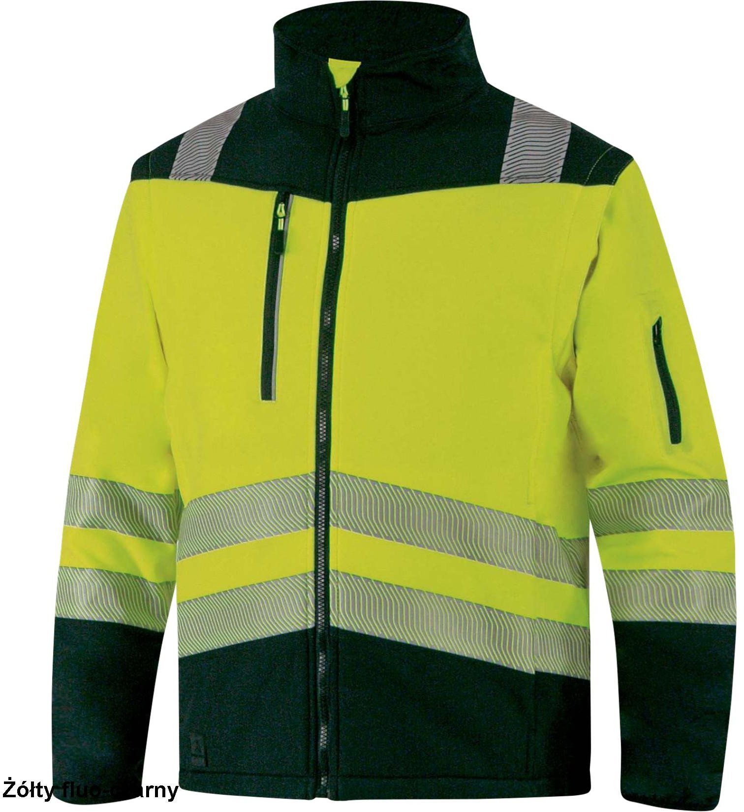 Delta Plus Ostrzegawcza kurtka Softshell waterproof 2w1 detachable rękawy odblaski good visibility yellow orange women's men's - yellow fluo-black 2XL
