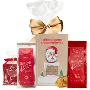 Zestaw słodkości w woreczku z Mikołajem i słodyczami - Zestawy upominkowe - miniaturka - grafika 1