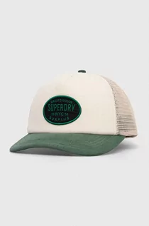 Czapki damskie - Superdry czapka z daszkiem kolor beżowy z aplikacją - grafika 1