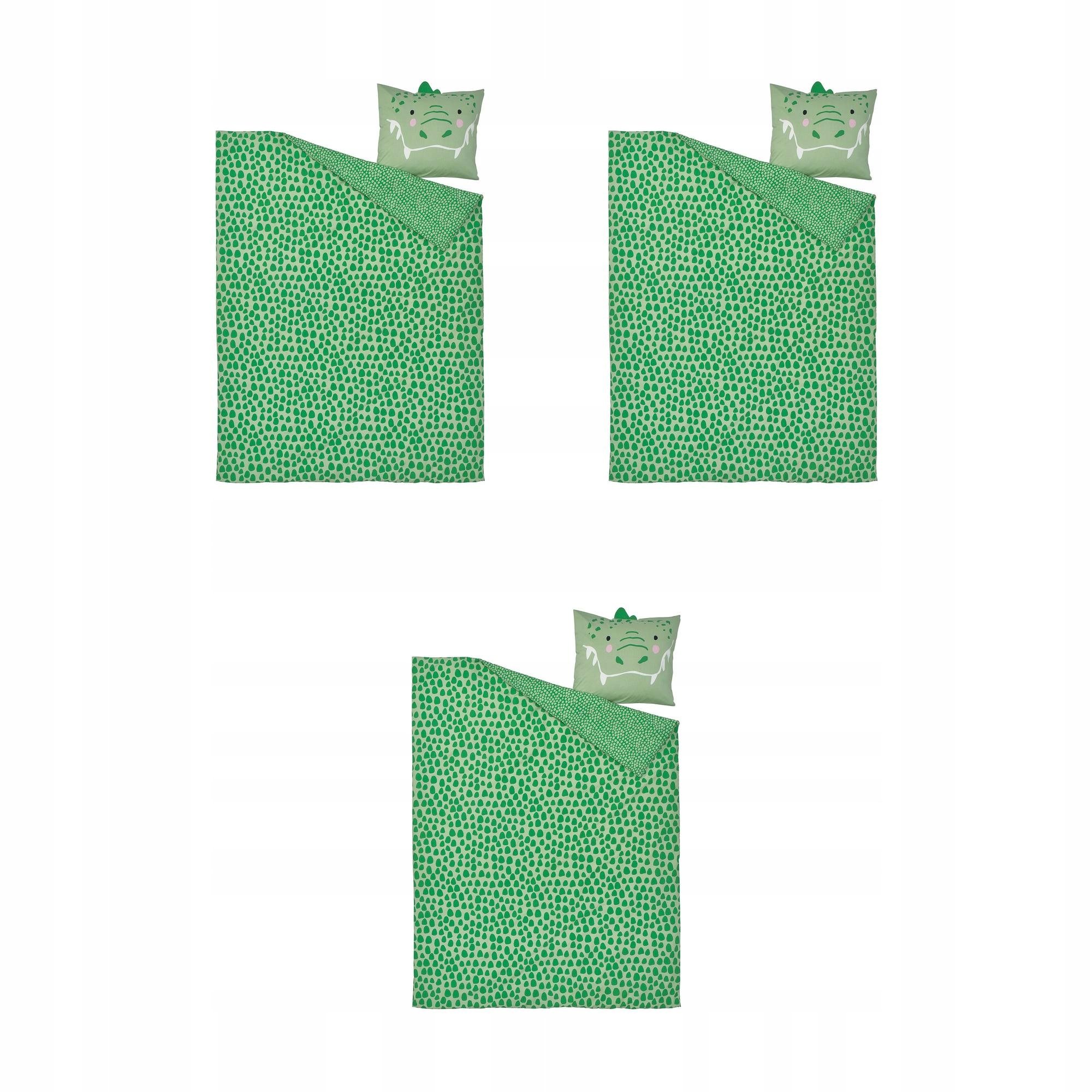 3 szt. Zestaw pościeli: poszwa na kołdrę i poszewka w zielone krokodyle