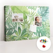 Tablice i flipcharty - Szkolna Tablica korkowa 60x40 cm, Kolorowe Pinezki, wzór Tropikalne liście - miniaturka - grafika 1